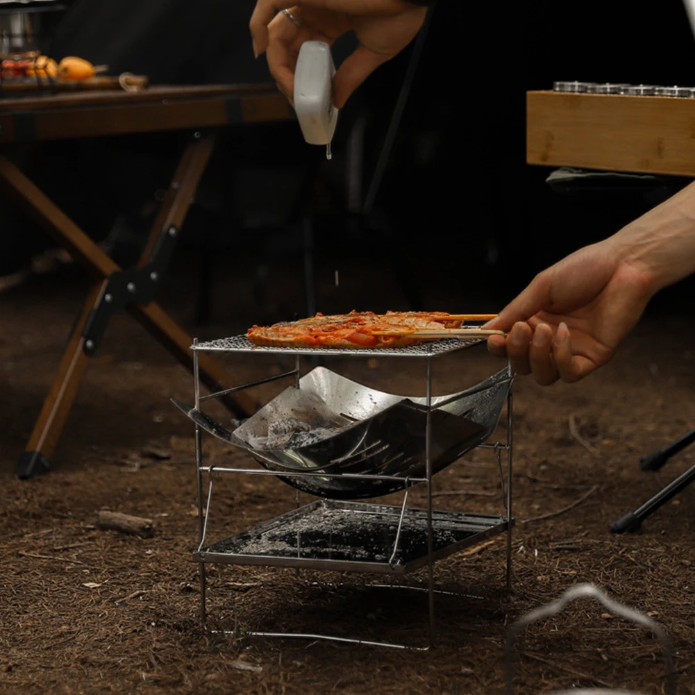 Camping BBQ Grill Portable Camping Firepit Folding Outdoor Wood Burner Stainless Steel Campfire Stove for Camping Picnic