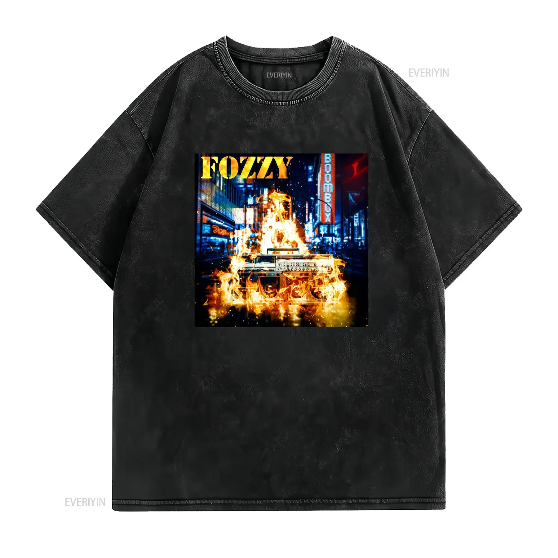 Fozzy Band Boombox Album Black T Shirt Full Size S 5XL vintage Washed streetwear Casual designer clothes Unisex Comfortable