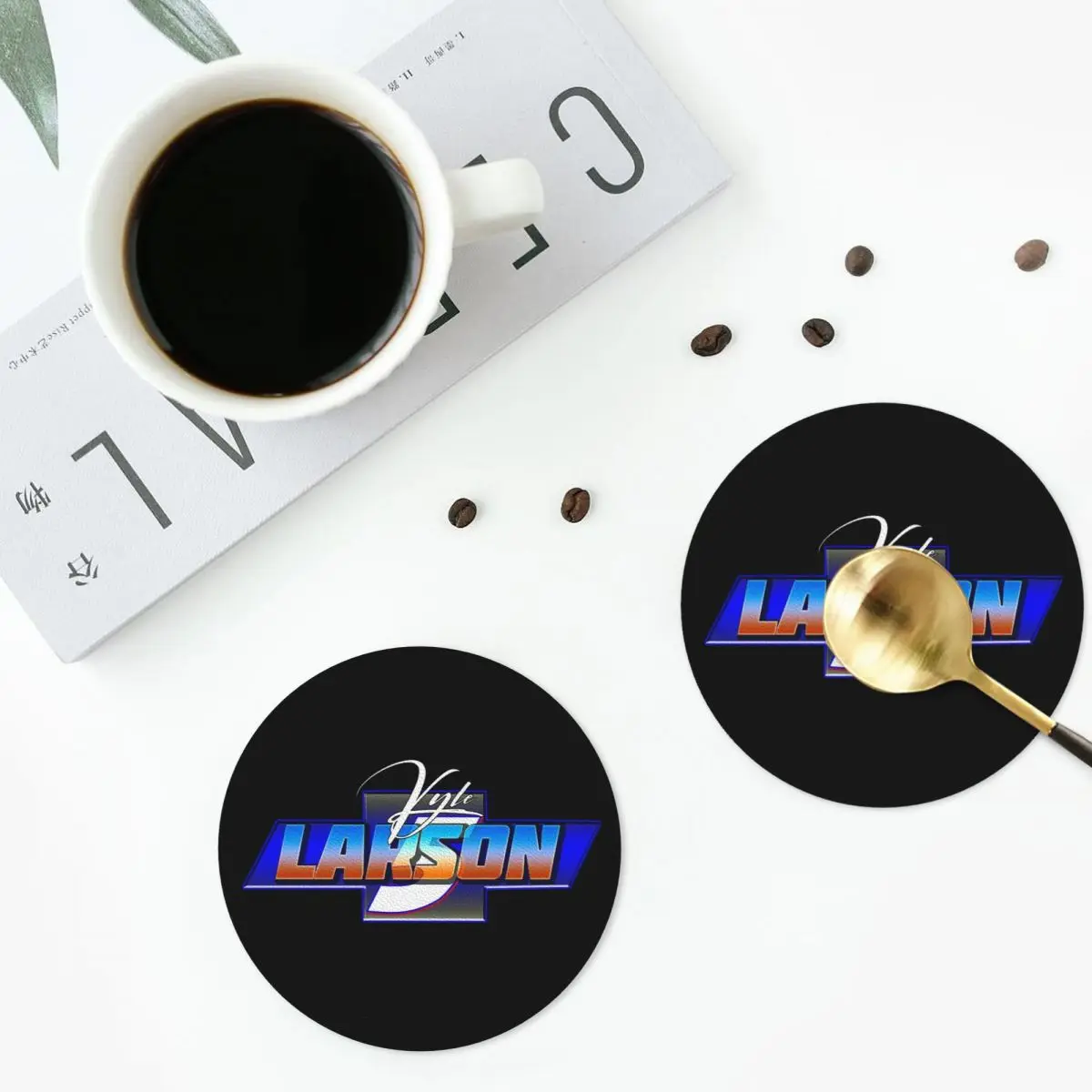 Kyle Larson CHEVY 5 Coasters PVC Leather Placemats Waterproof Coffee Mats for Home Kitchen Dining Pads Set of 6