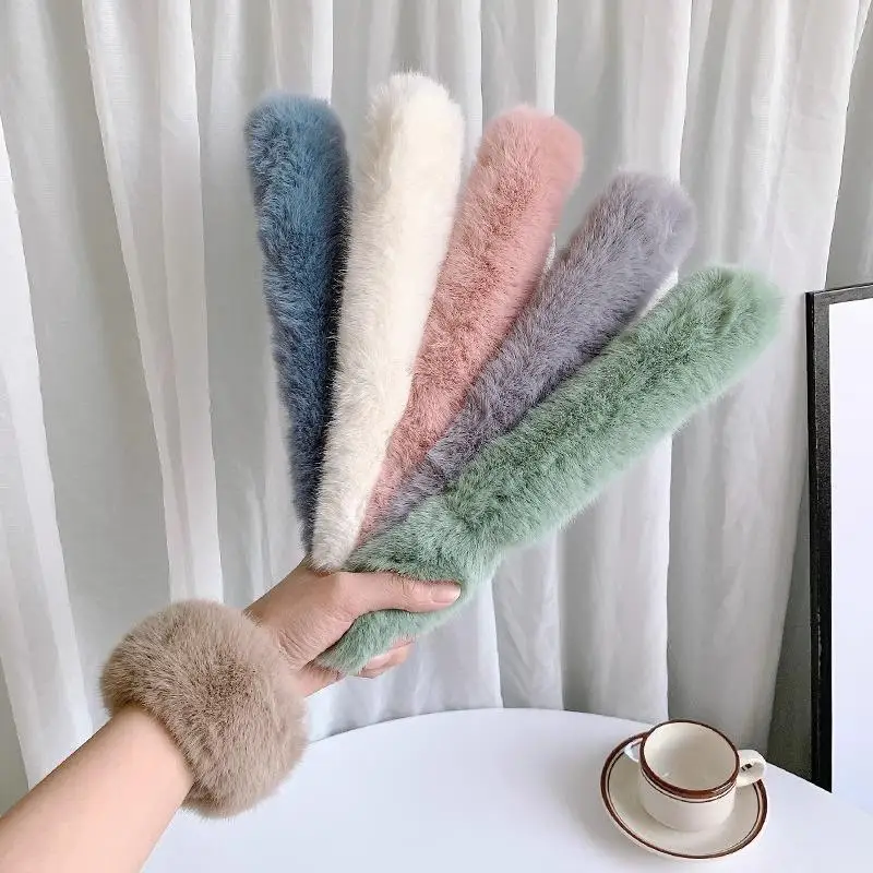 أرنب الفراء العصابات الشعر للنساء ذيل حصان حامل التلقائي مجعد معصمه Scrunchies رقيق الفراء الشعر حبل الأصفاد إكسسوارات الشعر