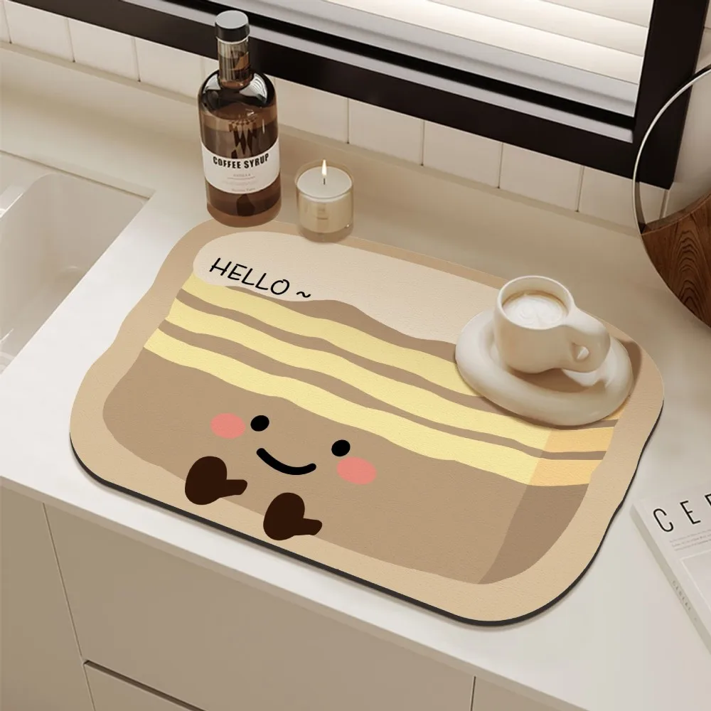 VIKAMA Cute Coffee Diatomite Absorbent Mat Non-Slip Quick Dry Kitchen Sink Counter Rug Durable Easy Clean