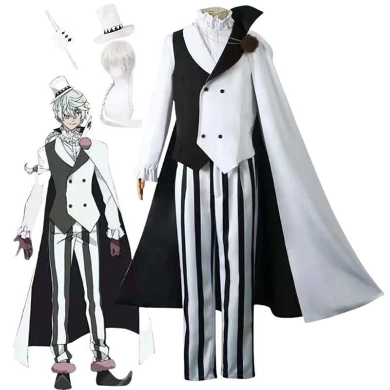 

Bungo Stray Dogs Nikolai Cosplay Outfit Uniform Bungo Dogs Cosplay Costume Hat Sigma Costume Wig Cape White Halloween Costum