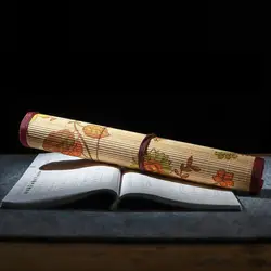 Chinese Style Bamboo Painting Brushes Holder Large Capacity Calligraphy Pen Curtain Retro Roll Up Pouch Stationery Organizer