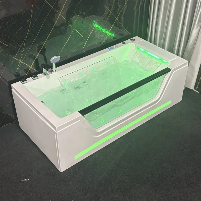 Bañera de Hidromasaje Independiente de Lujo &c con Burbujas de Aire, 1.8m de Largo, con Control por Computadora, Luz LED y Masaje, Incluye Desagüe para Baño
