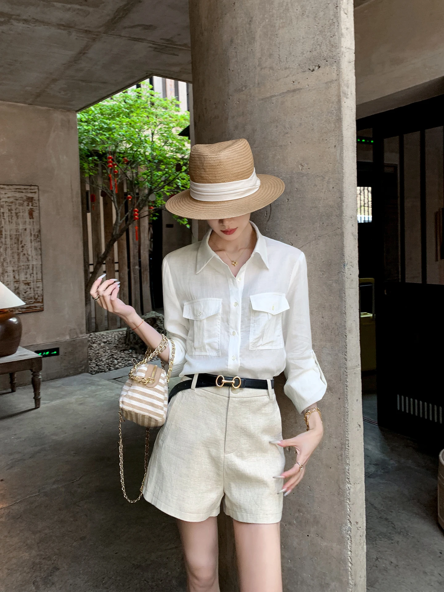 

Binguo Women's Linen Shirt Casual Shoulder White Summer New Style 2026 Comfortable Breathable Long Sleeve Commute Friendly