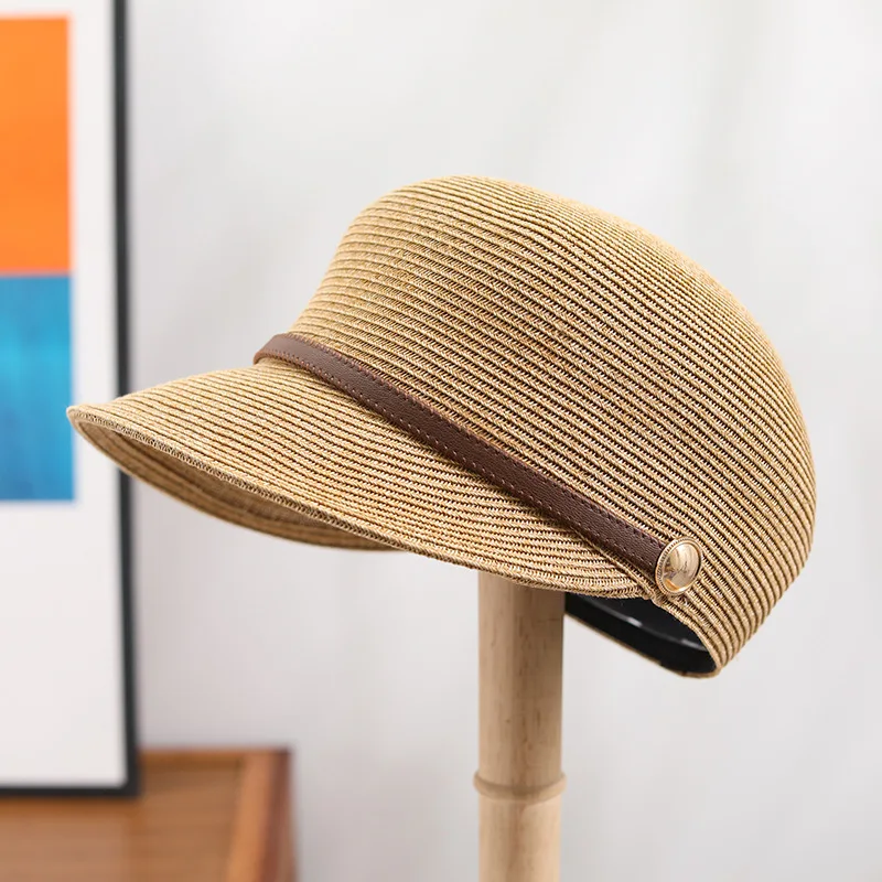 

2024Simple Fine Woven Equestrian 's Summer Knight's Cap Face-Looking Small Vacation Protection Sun-Proof Straw Hat for Women