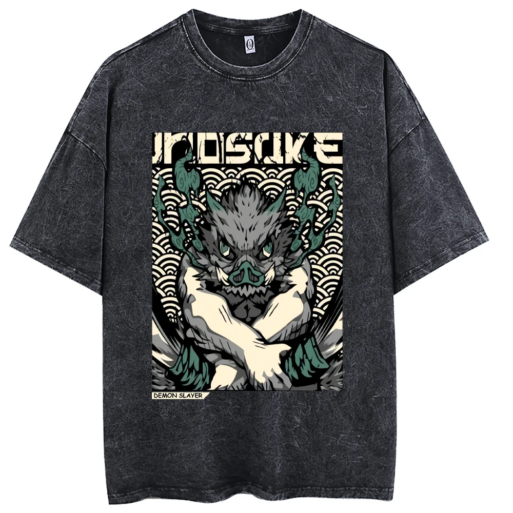 Vintage Washed T shirts Anime Graphic Printing T Shirt Harajuku Oversize Tee Cotton Fashion Streetwear unisex top