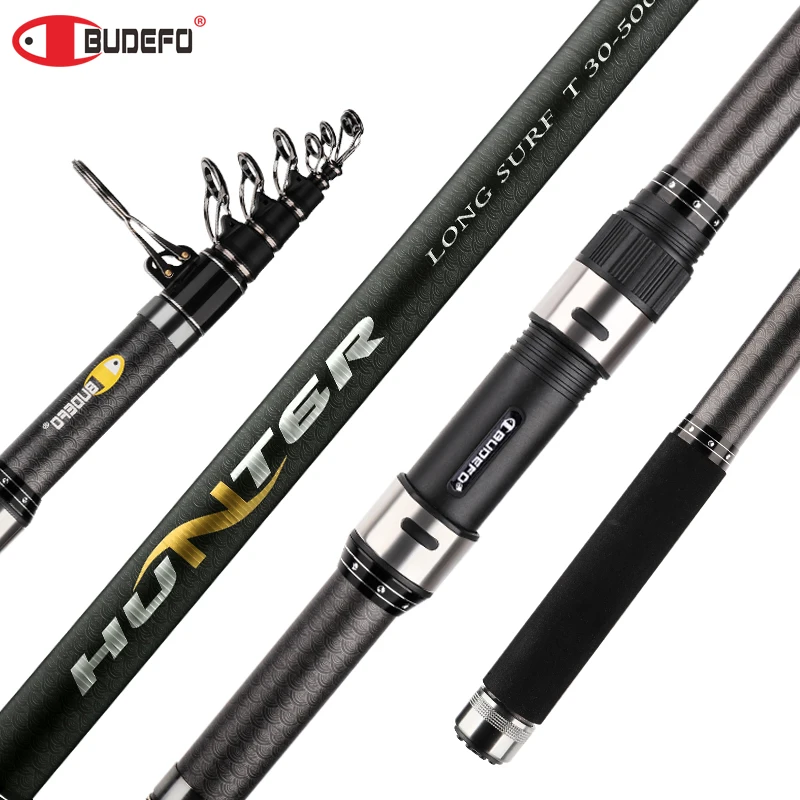 BUDEFO Telescopic Surf Spinning Fishing Rod 3.9/4.2/4.5/5.0/5.3m Carbon Carp Travel Rods Power 80-150g Throwing Surfcasting Pole