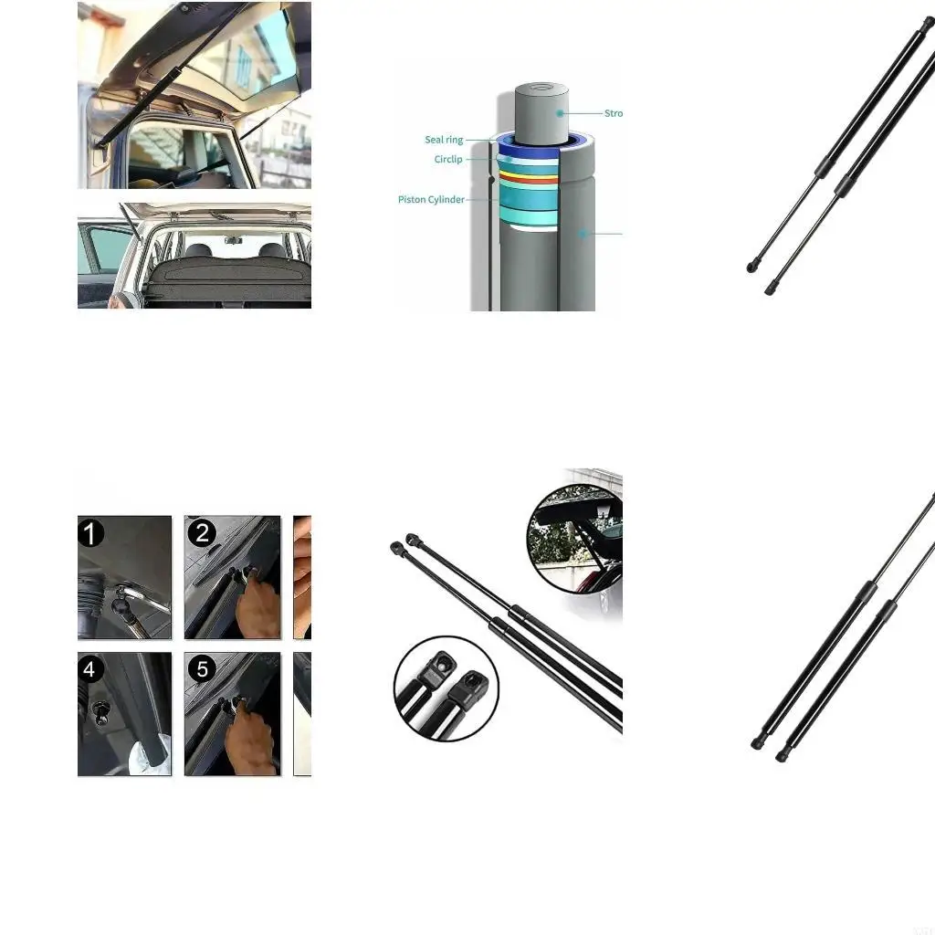 Replacement Rear Door Lift Supports, Black Metal Pair with Mounting Fittings at Both Ends for MK8 Hatchback Vehicle Lift X37F