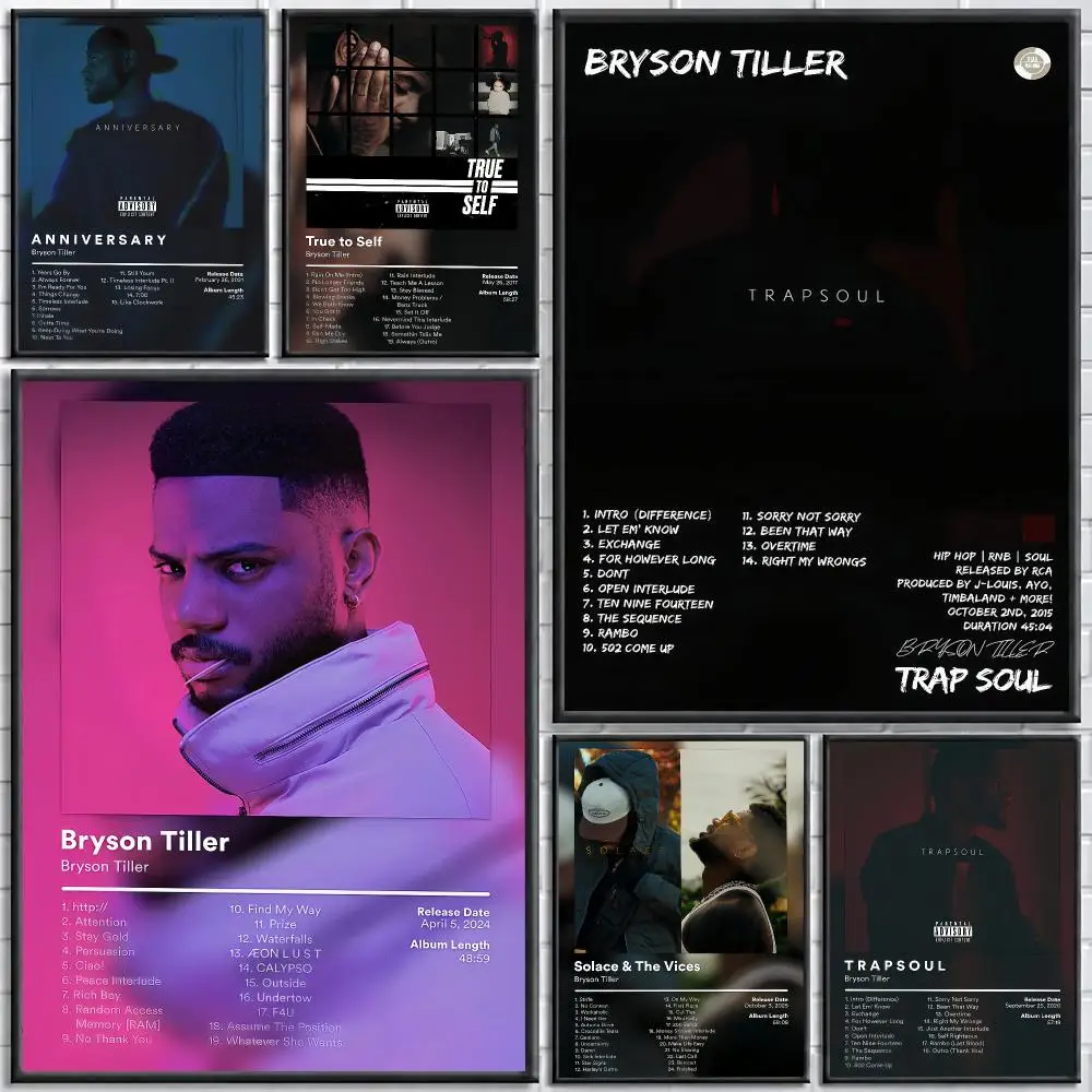 Smooth R&B Singer B-Bryson Tiller Painting Calligraphy Stylish Canvas Poster Wall Art for Home Decor Gift