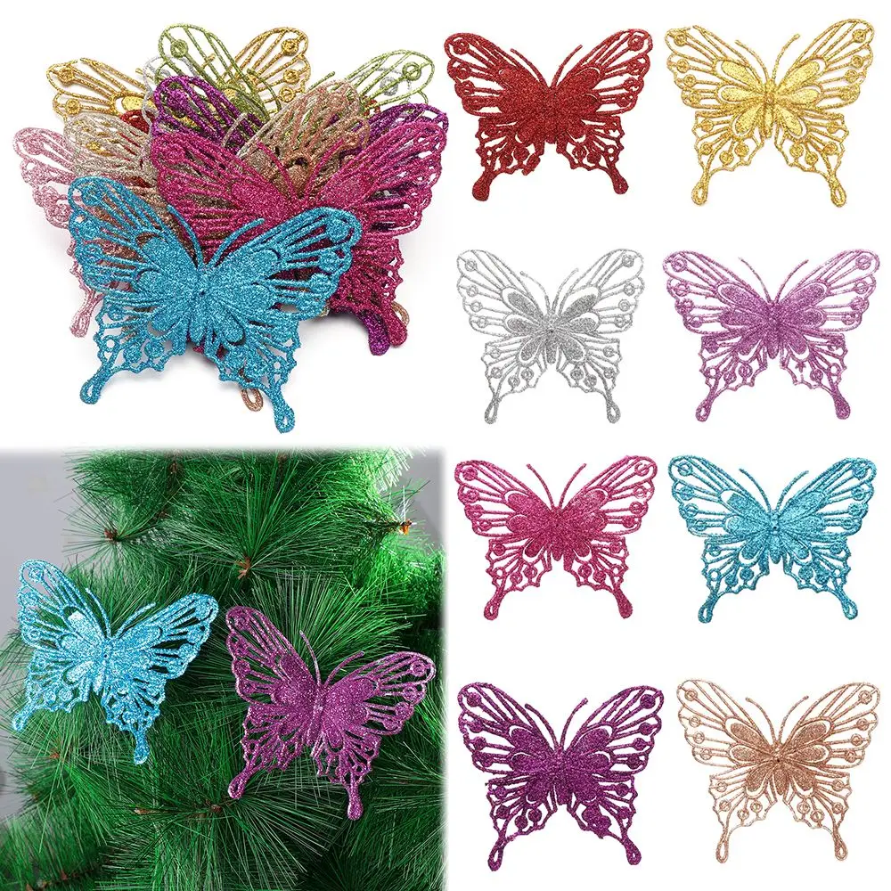 

Colorful Artifical New Year Decor Gold Powder Christmas Tree Decorations Home Xmas Ornaments Christmas Butterfly Fake Butterfly