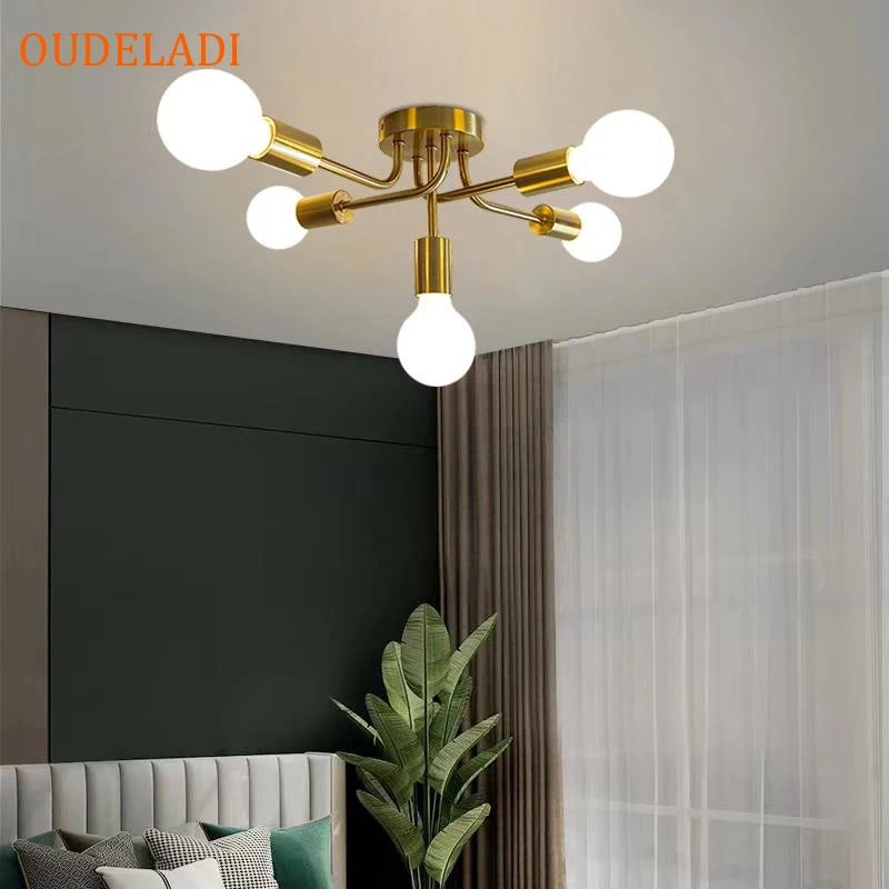 

Brass Ceiling Lights simple Restaurant Bedroom Ceiling Lamp Modern Home Decor Living Room Kitchen Light Fixture E27