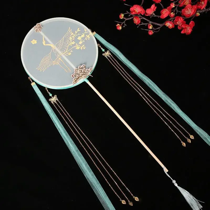 Classic Handmade Long Antique Fan, Broken Cloud Fan, Ancient Chinese Costume And Accessories, Crane Ribbon Fan, Super Fairy Chin