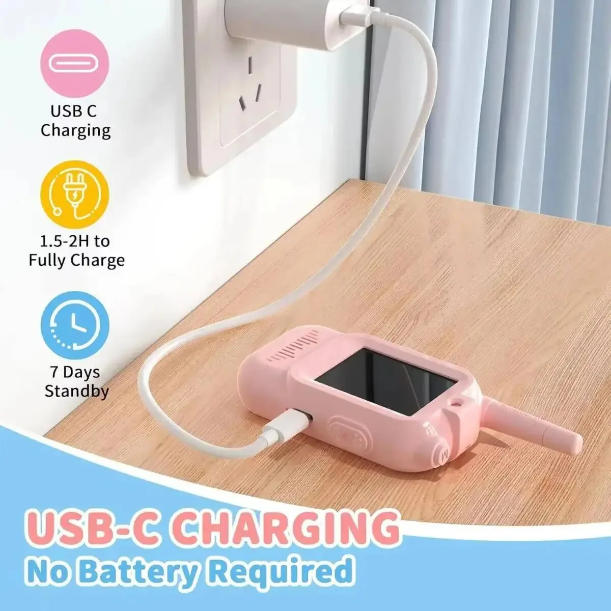 Ensemble de talkie-walkie vidéo pour enfants, 2 pièces, écran haute définition Rechargeable de 2 pouces, appel en un clic, interphone de dessin animé, cadeau