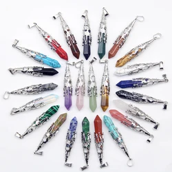 10pcs Crystal Pendulums for Dowsing Divination Natural Gem Stone Quartz Crystal Obsidian Hexagon Pendant For DIY Jewelry Making