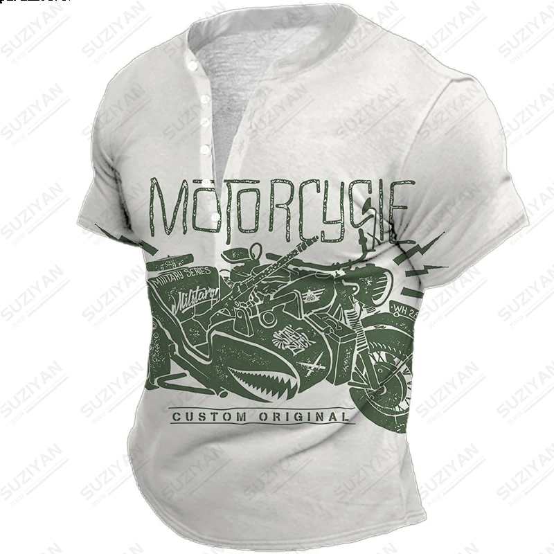 

New Summer Short Sleeve T-shirt Button Hot Selling V-Neck Pullover Pattern High Quality 3D Printing Fashion Large Top Motorcycle