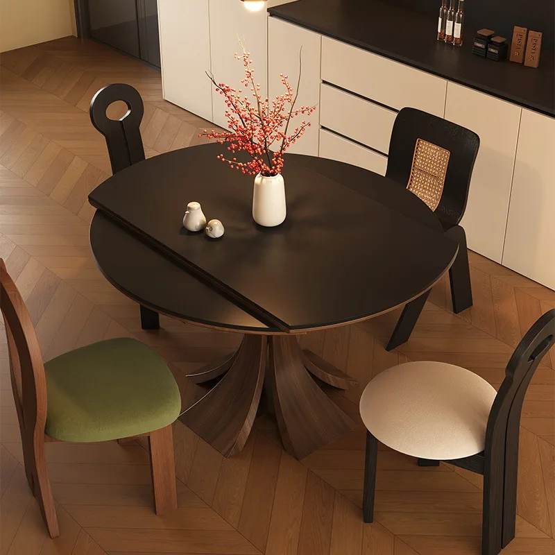 Vintage-style solid wood sintered stone dining chair combo 5 new hidden induction cooker extendable square and square two dining
