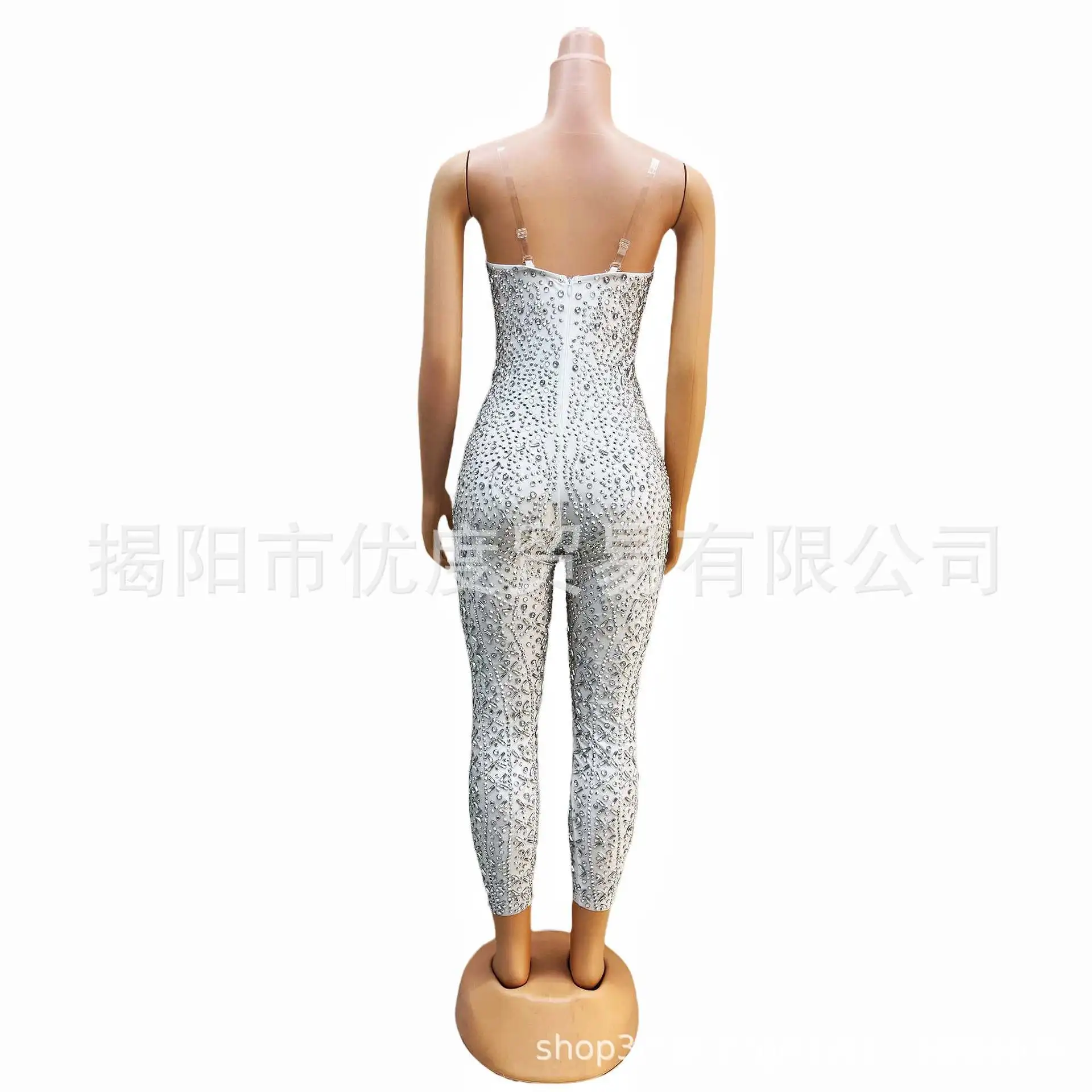 Silver And White Full Tube Top Glam Rhinestone Dress Party Night Performance Suit Stage Jumpsuit Gear Abito Luxury Elegante Gala
