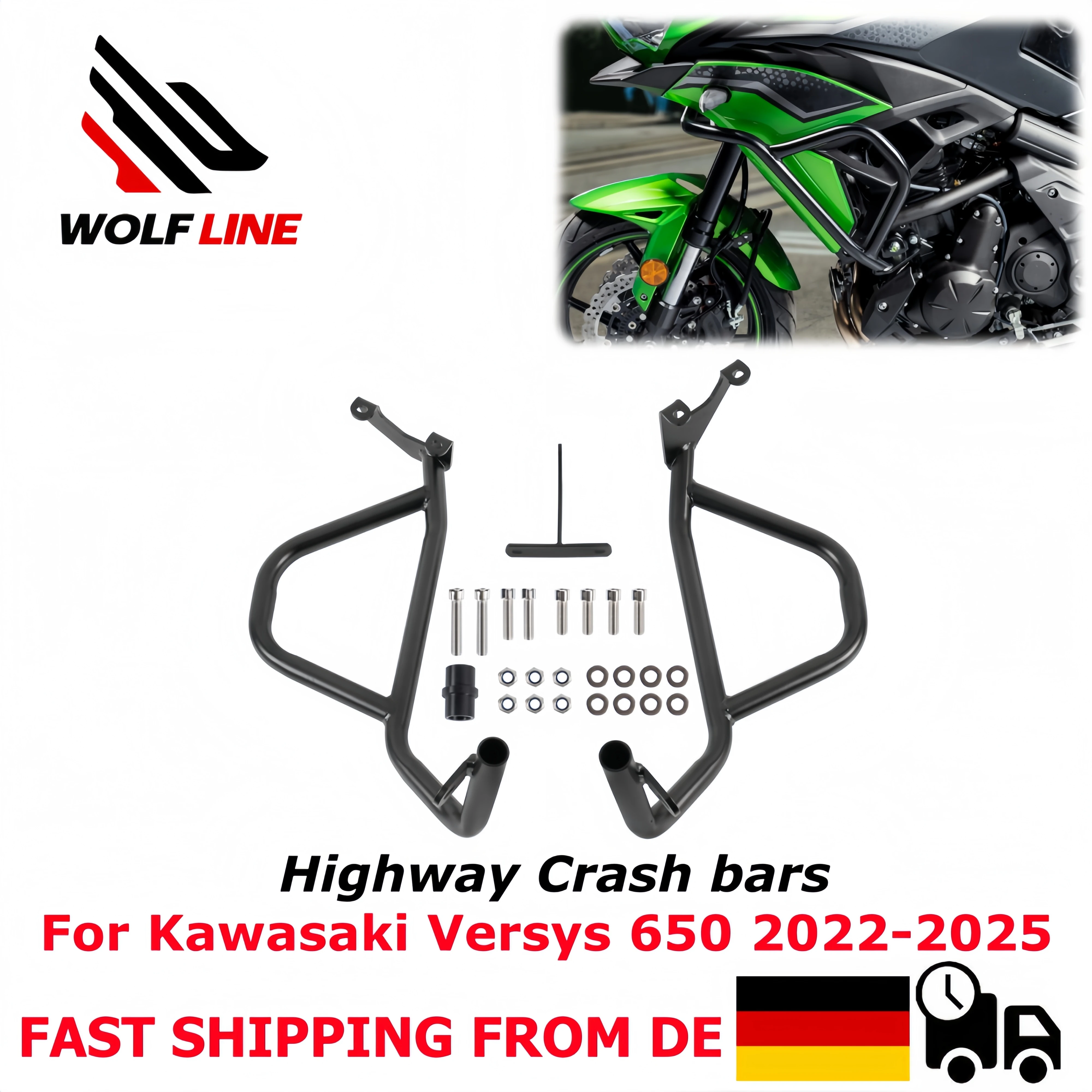 WOLFLINE per Versys 650 Crash Bar Protezione motore Paraurti per Kawasaki Versys650 Serbatoio carburante Crash Bar Telaio Paraurti Kit 2022-2025