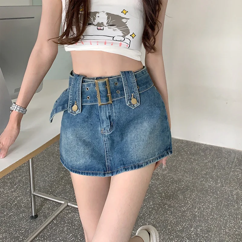 

Модная женская джинсовая юбка с высокой талией, летняя, больших размеров, асимметричная, облегающая, с дизайнерским акцентом, юбка-брюки