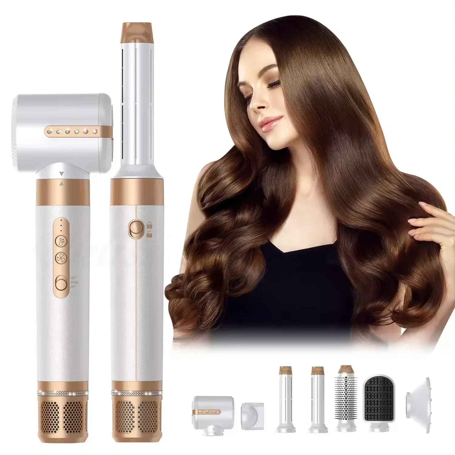 Professional 7 in 1 Auto Wrap Hair Dryer 1400W Powerful Straightener Hot Brush Hot Comb Hair Multi Style High Speed Curling Iron