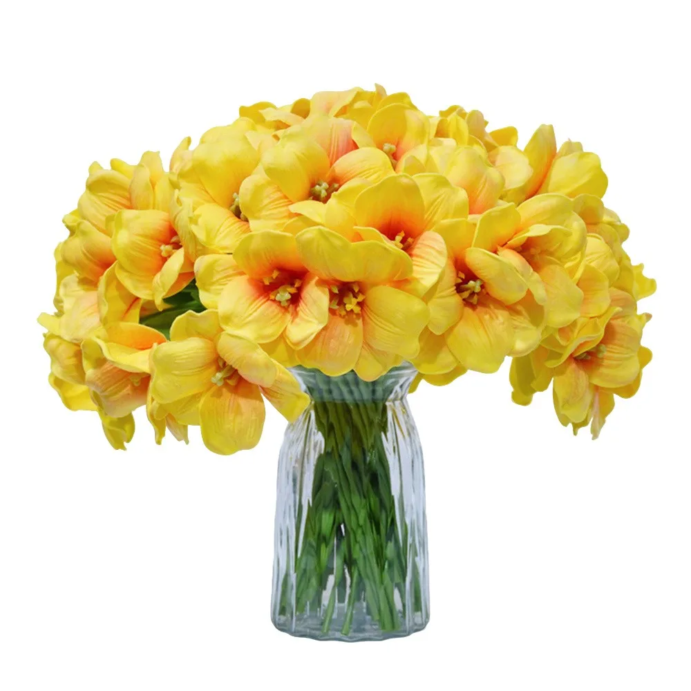 

5pcs Large Petal PU Simulation Flower Soft Fake Flowering Design Tulip Artificial Flower Brownie Tulip PU Soft Fake Tulips