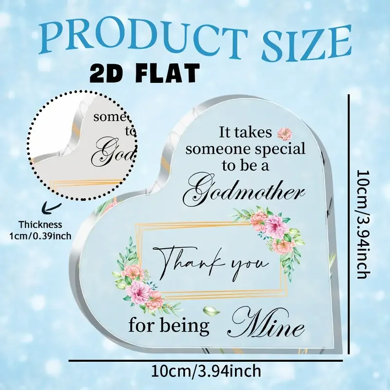 2D Flat, 1pc Thank You for Being My Godmother Heart-Shaped Acrylic Plaque, Home Office Desk Decorative Plaques Ornaments