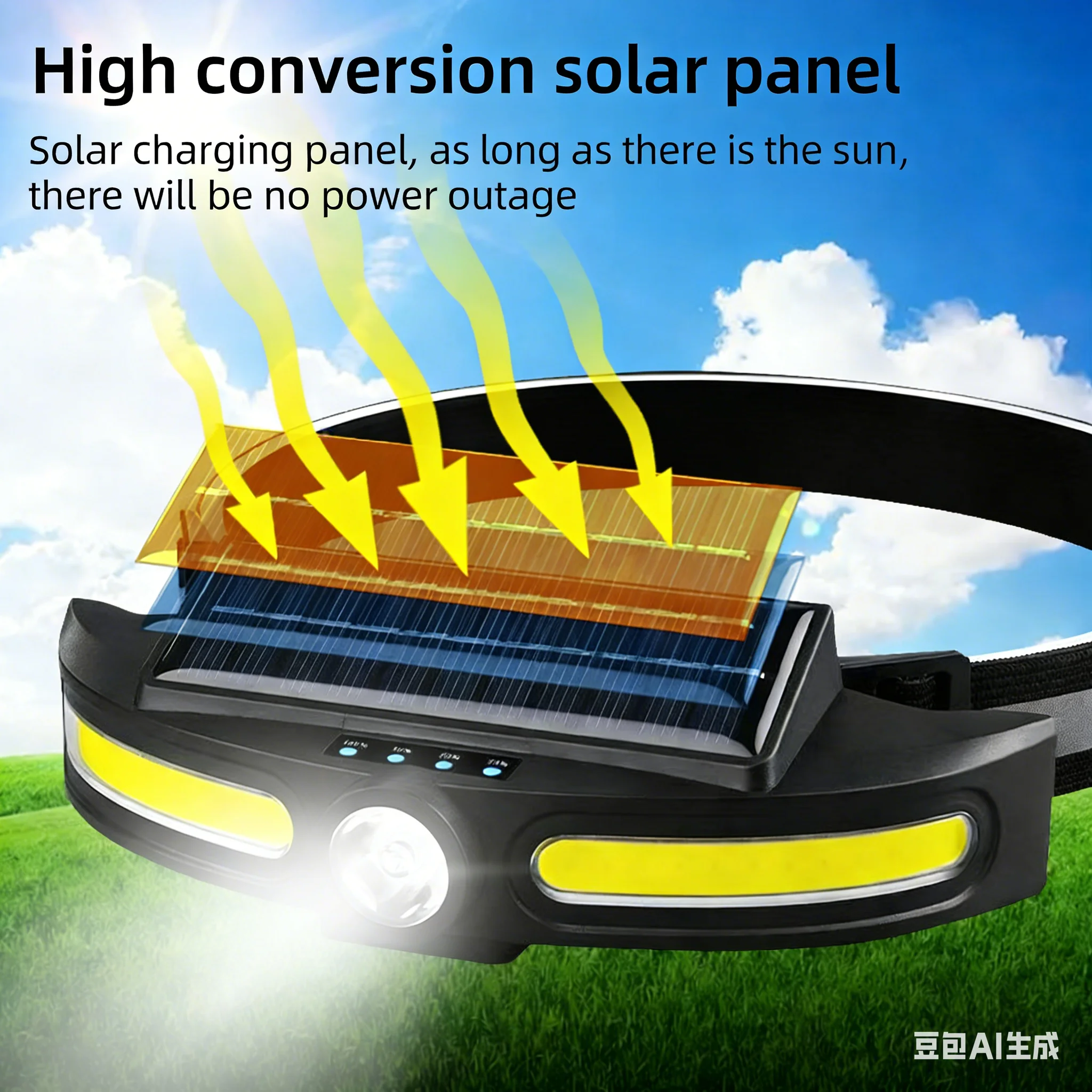 

New Solar Multi-functional COB Floodlight LED Outdoor Cycling Running and Fishing Light with USB Charging and Strong Headlamp