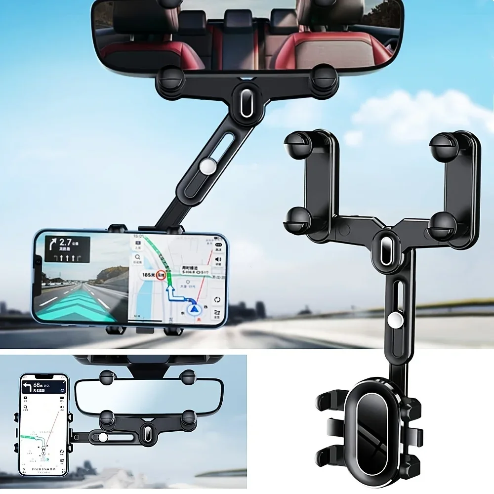 360° Car Rearview Mirror Adjustable Telescopic Multifunctional Phone Car Bracket Stands & Mobile Phone Holder For Car Rotation