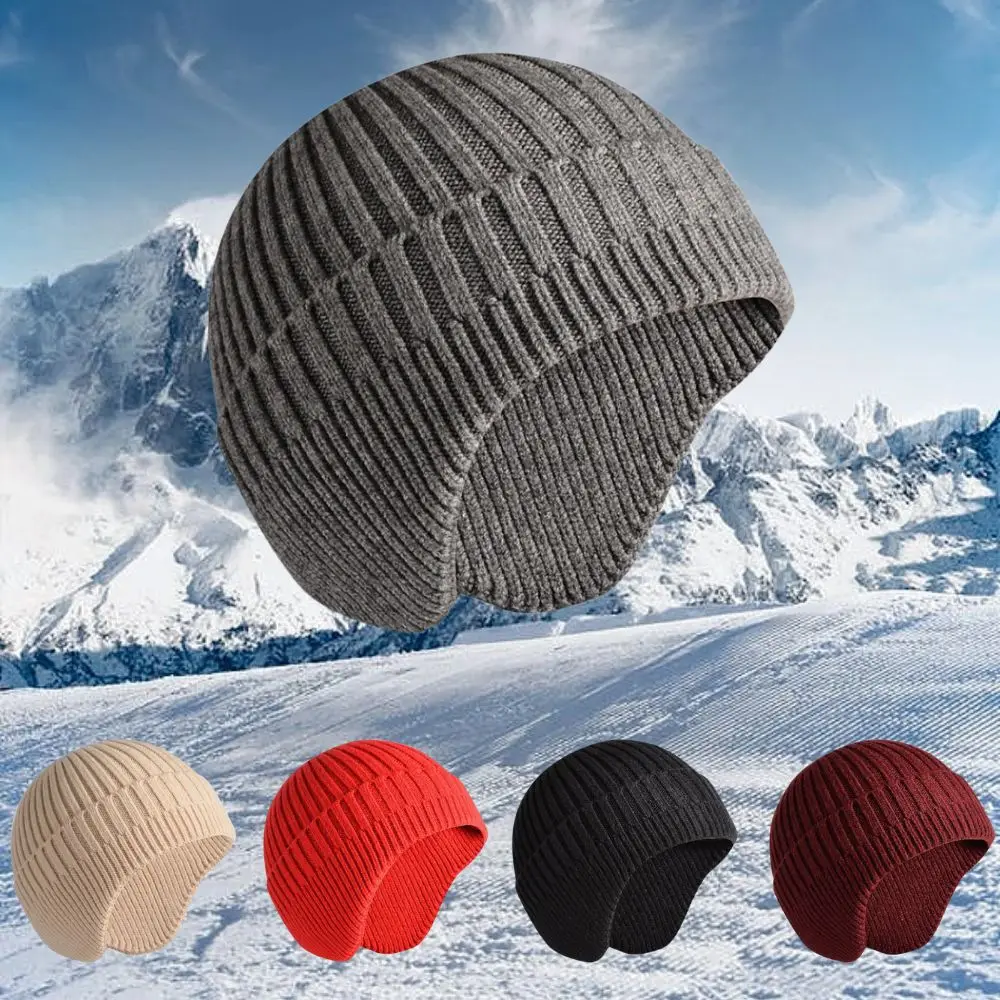 Solid Knitted Hat Winter Thermal Running Sports Hats Stretch Fitness Warm Ear Cover Beanie Hiking Cycling Ski Windproof Cap Soft