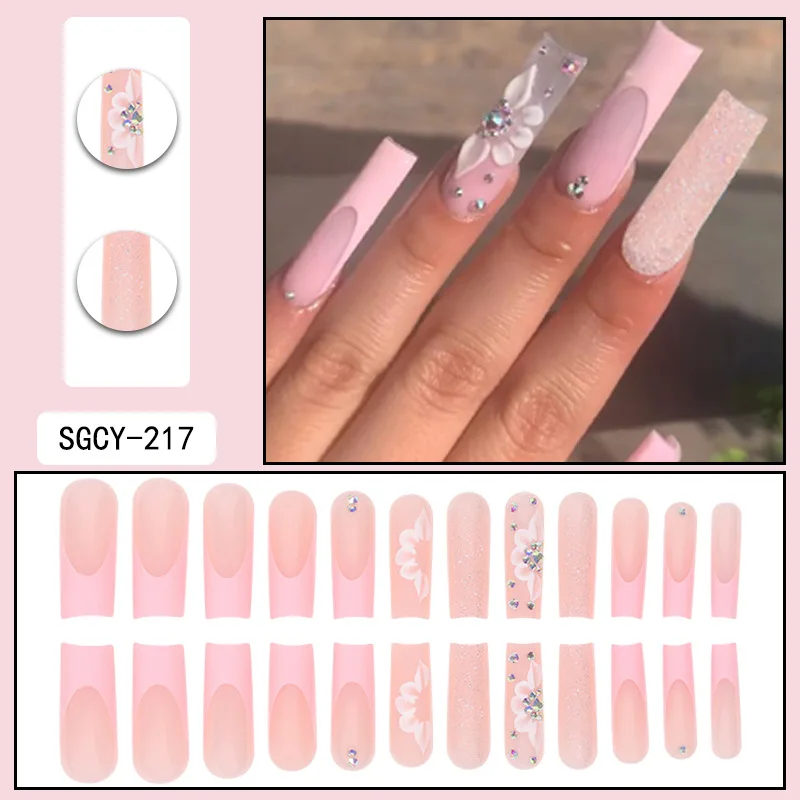 24 uñas postizas largas en forma ataúd al por mayor, diseño de uñas artificiales de última moda. 5