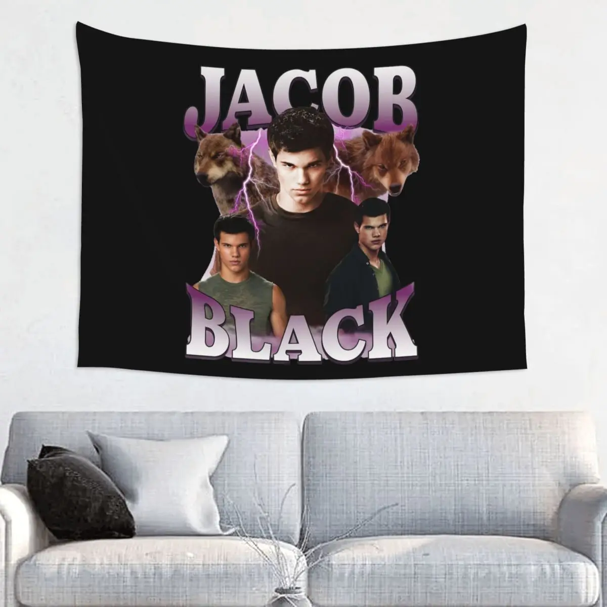 Twilight Jacob Black Tapestry Wall Hanging Hippie Polyester Tapestry INS Blanket Home Decor for Living Room Bedroom 95x73cm