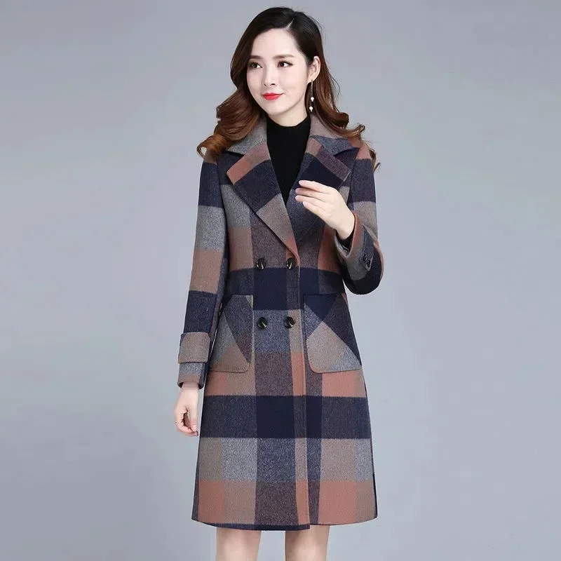 

Autumn And Winter New Temperament Woolen Plaid Coat Wide-Leg Pants Two-piece Sets Women's Blend Wool Coat Suits Single/Suit