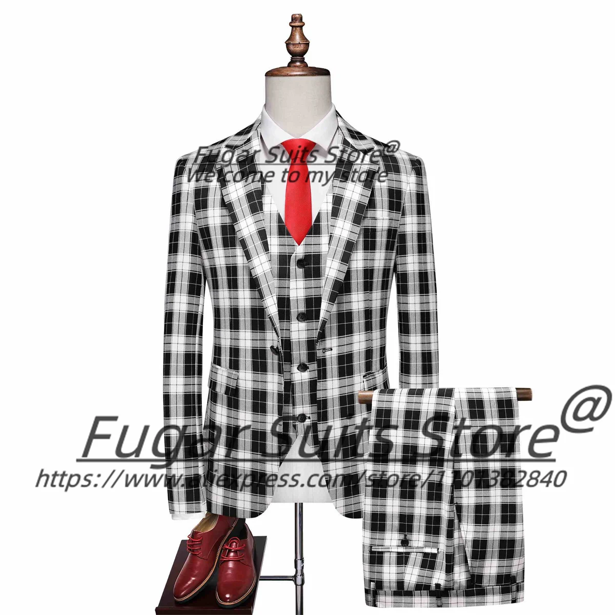 

Customized Business Plaid Men Suits Elegant Slim Fit Notched Lapel Man Party Tuxedos 3 Pieces Sets Male Prom Blazers Ropa Hombre