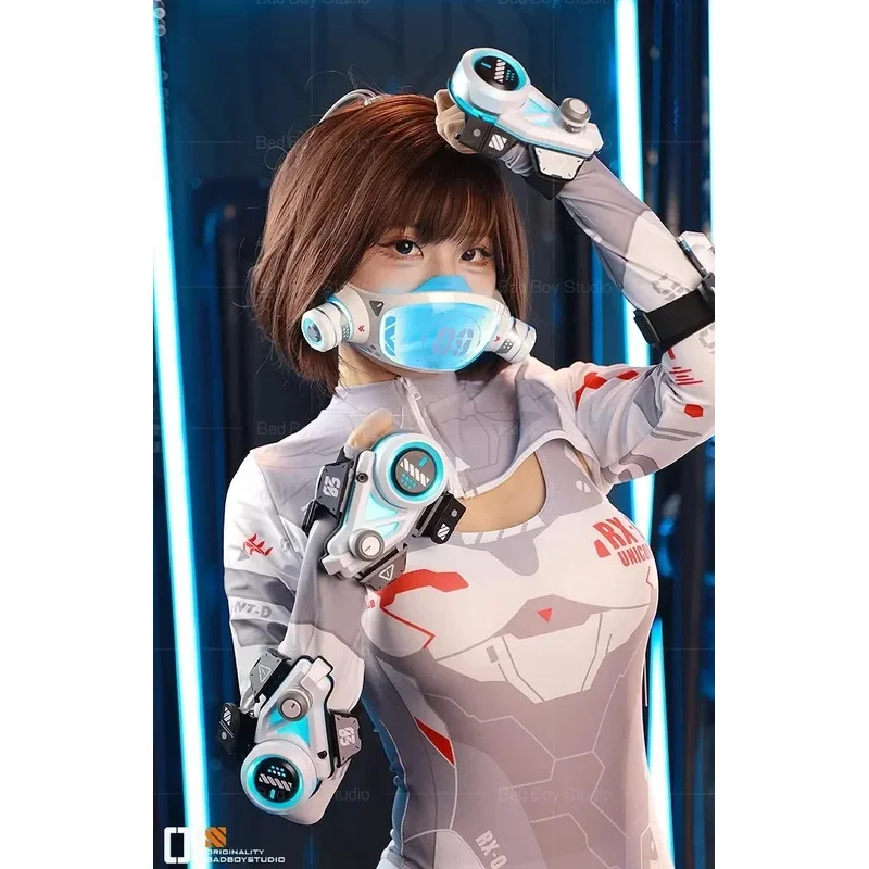 قناع إضاءة LED من Game Cyberpunk Cosplay للنساء، ملحقات خوذة مهرجان الموسيقى، قناع ميكانيكي للخيال العلمي، أقنعة الهالوين #6