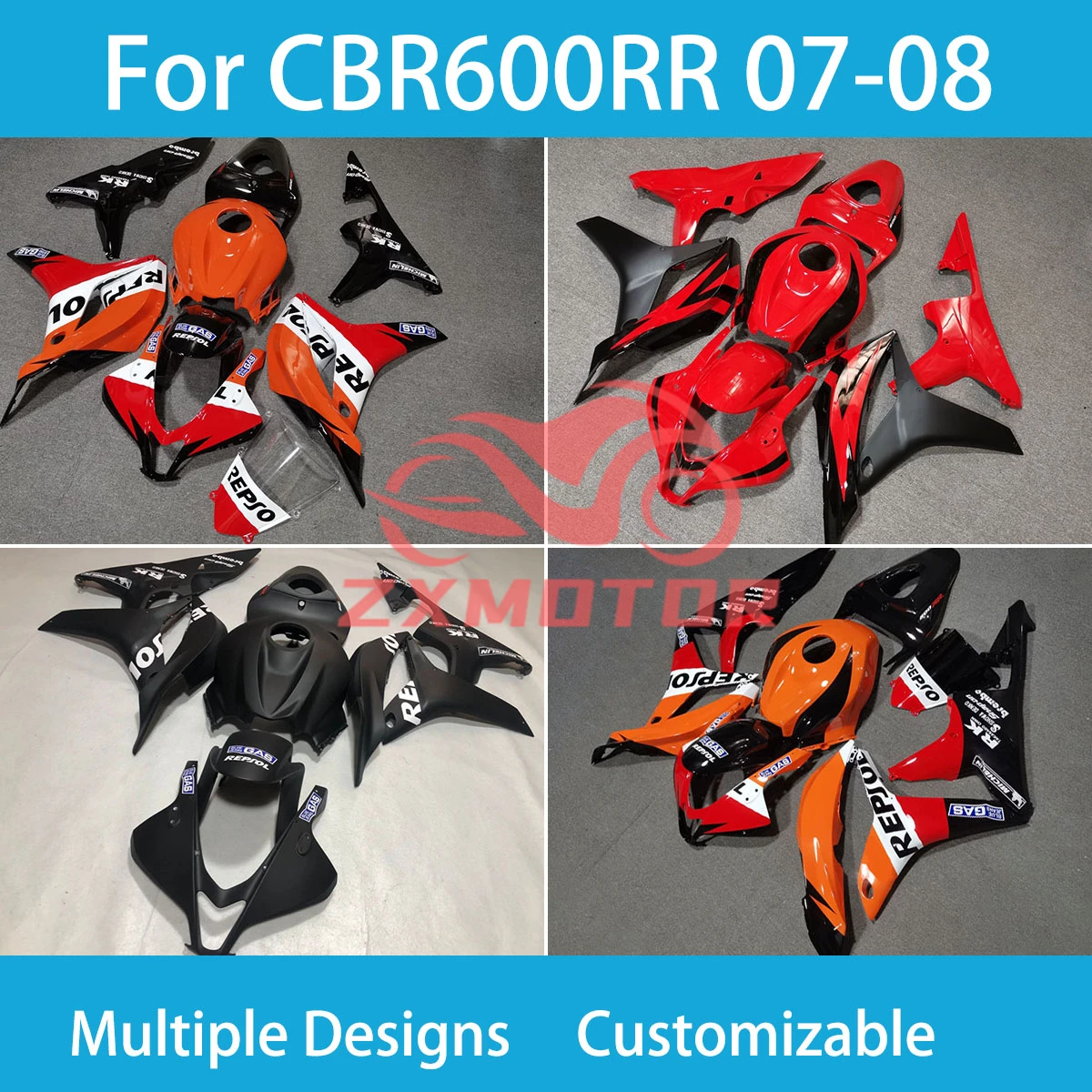 

Для Honda CBR600RR 2007 2008 обтекатели мотоцикла CBR 600RR 07 08, прочные детали кузова, полный комплект обтекателя