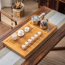 Purple Clay Tea Set Simple Chinese Style Tea Pot Wood Tray Kung Fu Ceramic Teacup Full Tableware Bardak Seti Tea Service EI80TS