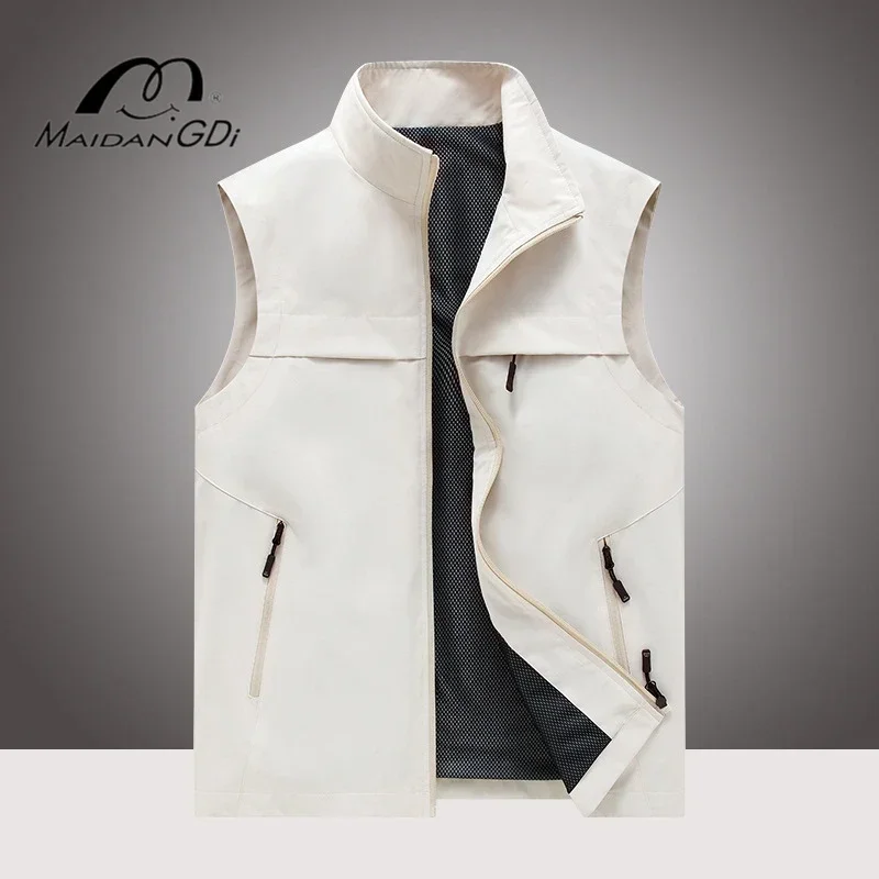Maidangdi New Leisure Breathable Vest Outdoor Photography Fishing Sports Men\'s Cardigan Stand Up Collar Kam Shoulder Y2K