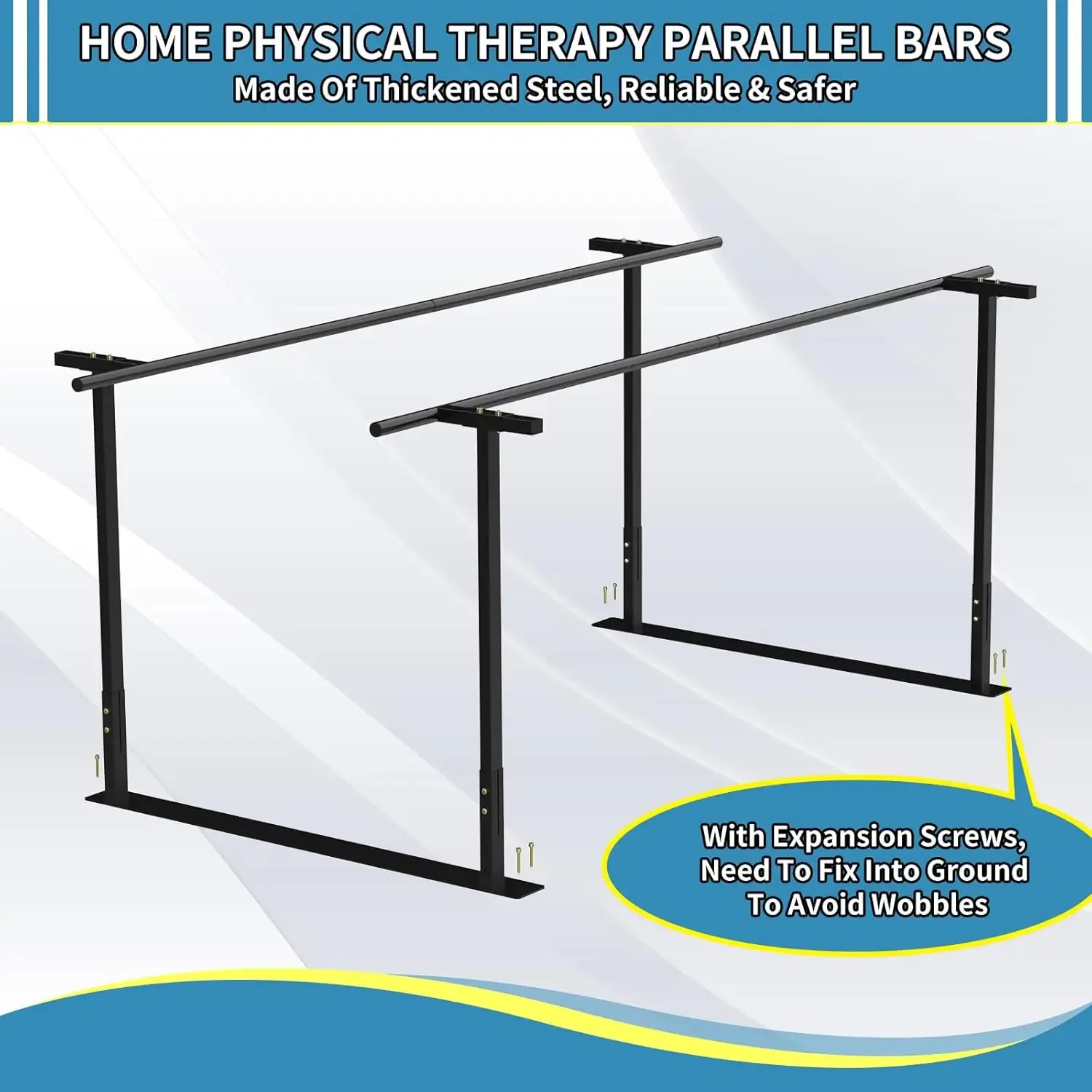 Physical therapy parallel bars, Walking assist bar for rehab & walking balance issues, Adjustable height & width (8FT)