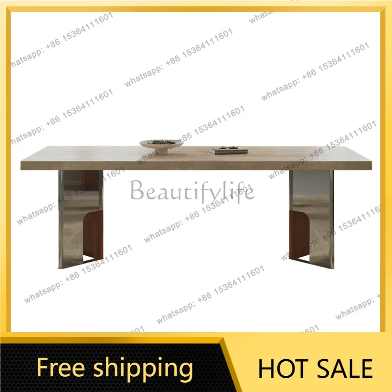 Factory Direct Sales French Roman travertine sintered stone dining table modern minimalist vintage style rectangular home use