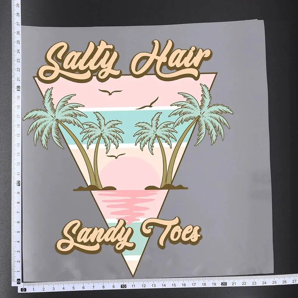 25cm Creative Summer Beach Sunset Iron On Heat Transfer Sticker DTF Iron On Transfer Patches For Clothes T-shirt Appliques