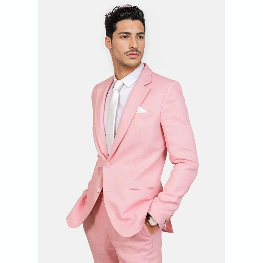 Cute Pink Men Suit Two-pieces(Jacket+Pants) Set New Handsome Fashion High-quality Male Formal Clothing 024F