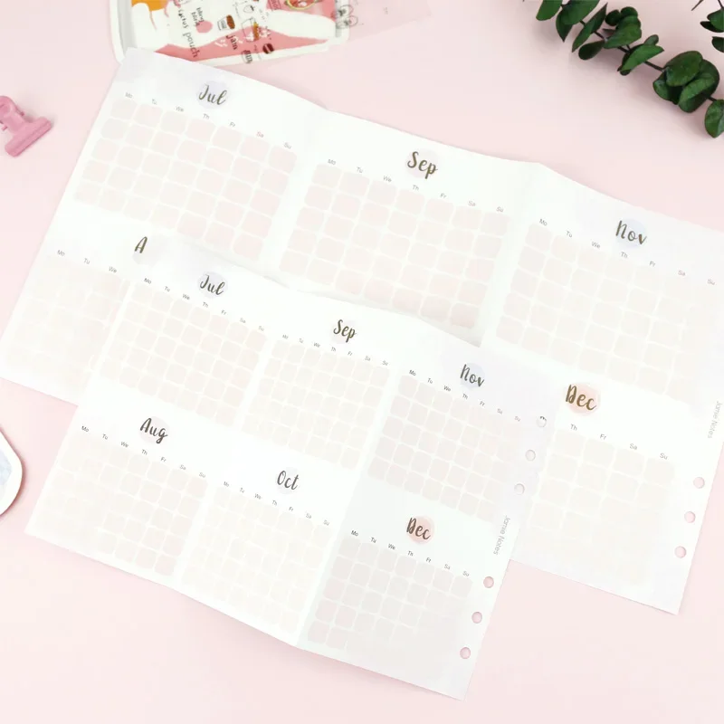 Fromthenon Pink Cute  Monthly Planner Inserts A5 A6 A7 Notebook Refill Filler Papers 2024 Agenda Planner School Stationery