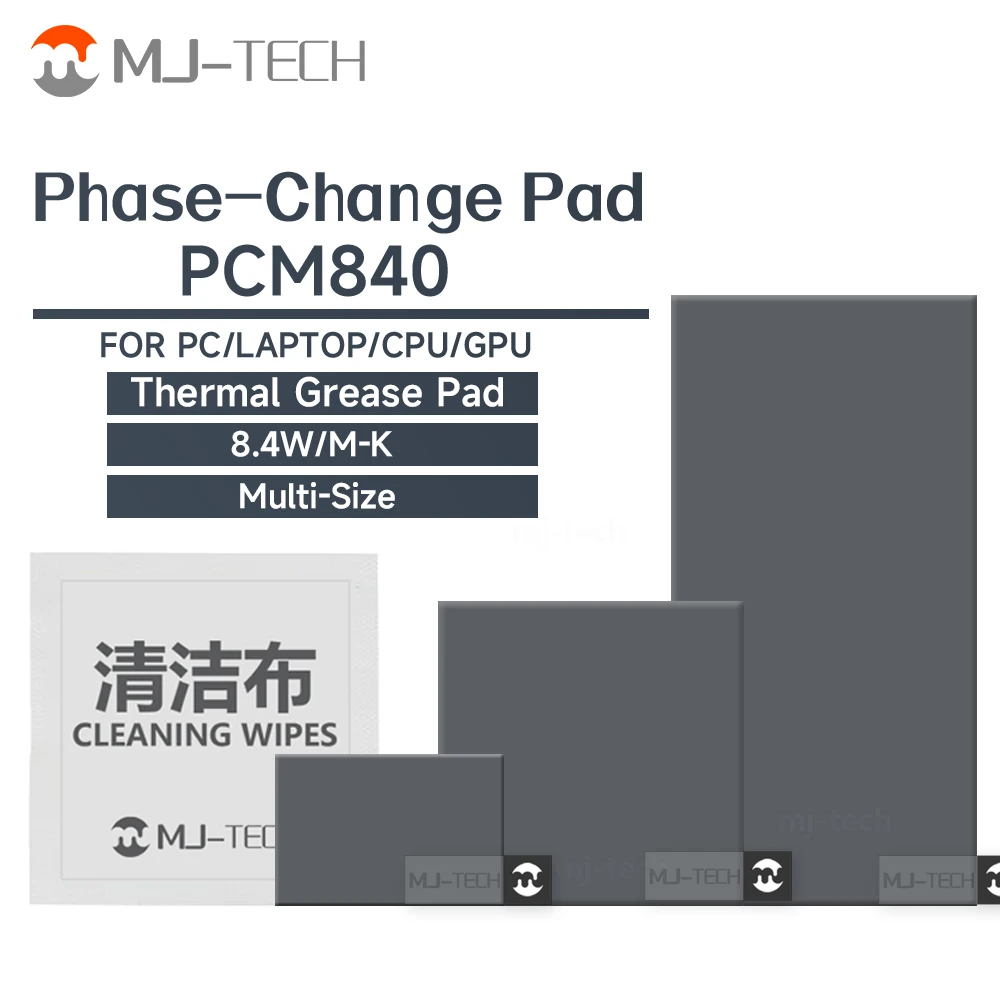 MJ-TECH PCM840 Almofada Térmica de 8.4W/mk com Mudança de Fase, Material de 0.2mm para Resfriamento de Laptop/CPU/GPU, Almofada de Pasta Térmica para Dissipador de Calor