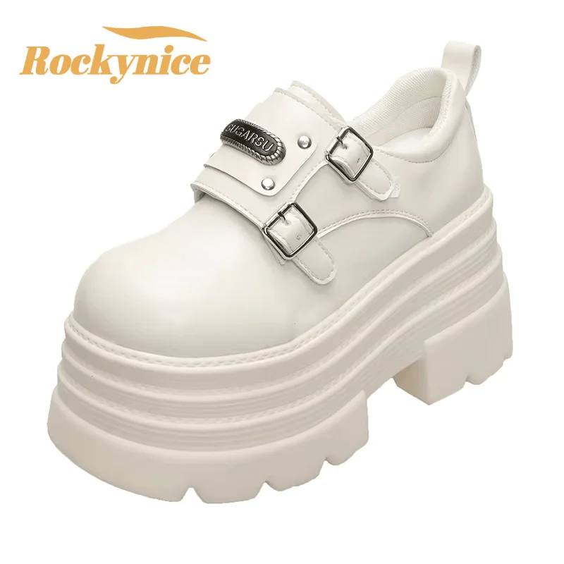 

New 2025 Autumn Women's Punk High Heels 10CM Fashion Comfortable Platform Leather Sneakers Chunky Casual Outdoor Loafers Woman