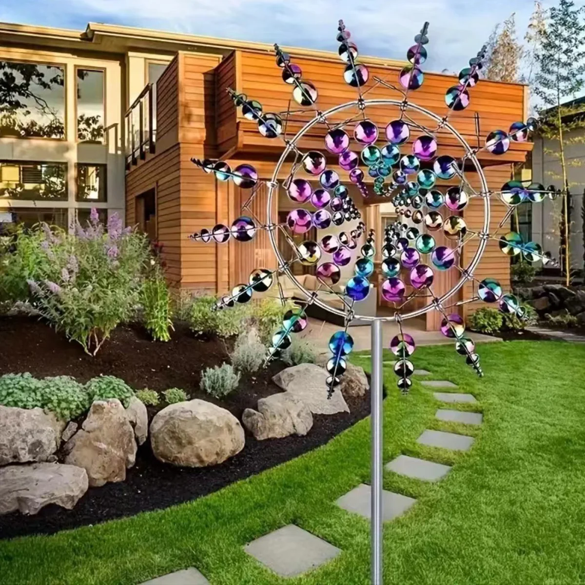 New Unique and Magical Metal Windmill 3D Wind Powered Kinetic Sculpture Lawn Metal Wind Solar Spinners Yard and Garden Decor