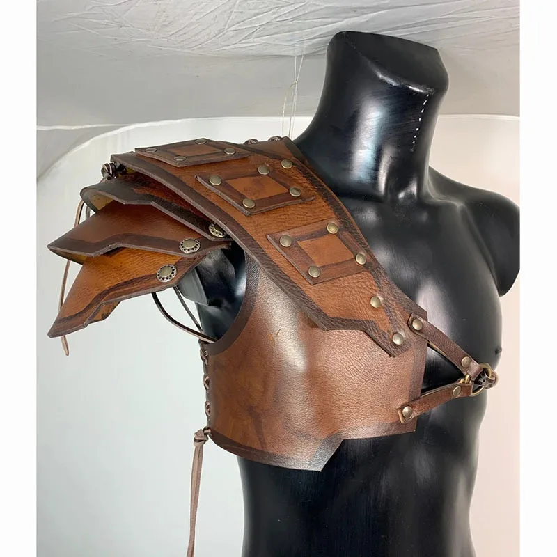 Medieval Shoulders Pauldrons Men Harness Belts PU Leather Body Chest Cosplay Costume Harness Male Rave Accessories For Adult