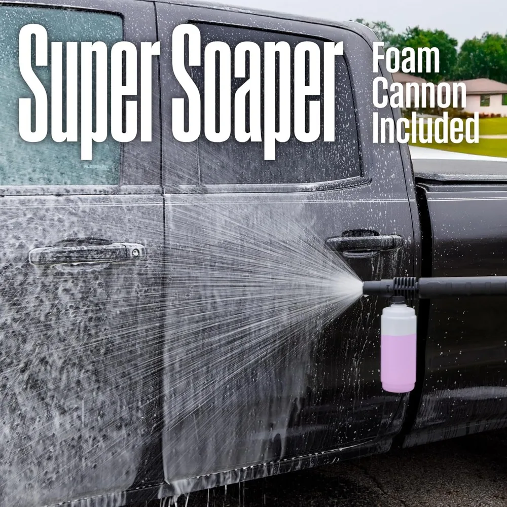 غسالة الضغط الكهربائية 2100 رطل لكل بوصة مربعة مع مدفع رغوة، 1.76 جالون في الدقيقة لتنظيف السيارات والأسوار والممرات الخارجية المنزلية والباحات