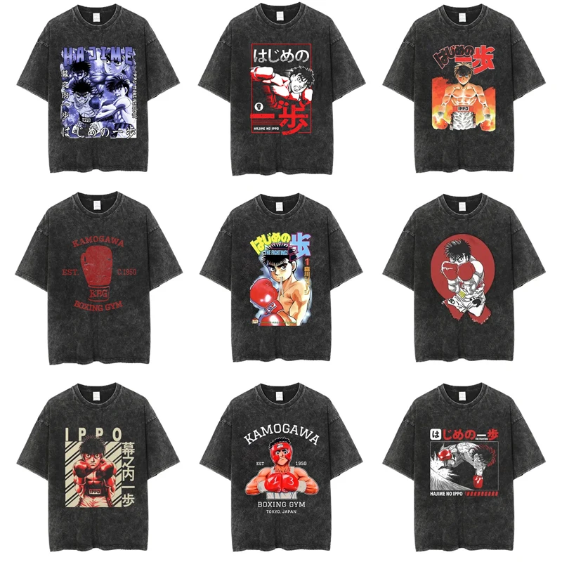 

2025 New Hot BANDAI The First God Fist Hajime No LppoT-shirt Boxing Anime Japanese Casual Washing Old Short-sleeved T-shirt