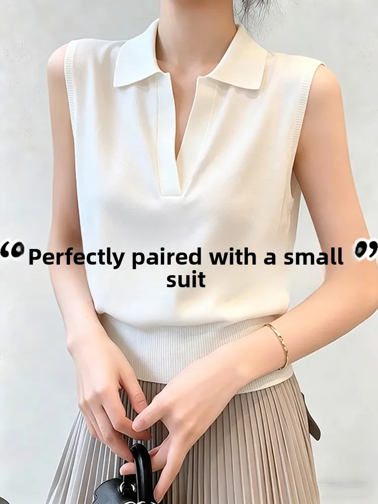 Elegant Casual Knitted Vest Women's Summer Outerwear Inner Match  Shirt Atmosphere Casual Top Breathable Elastic Fitting